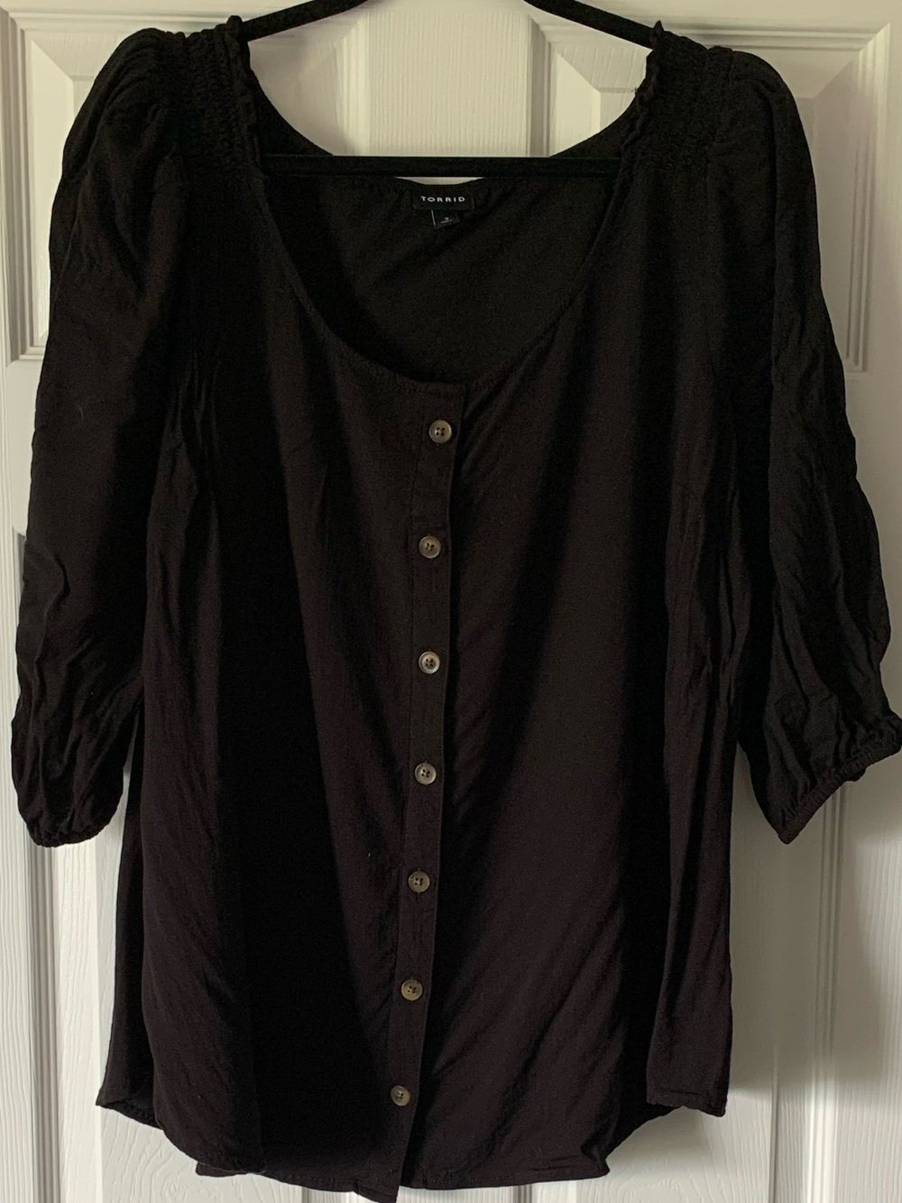 torrid Black Button-Front Blouse with Puff Sleeves